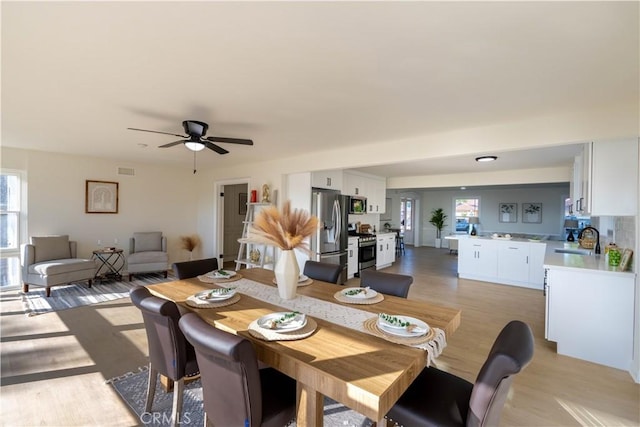 1748 Prince Albert Dr, Riverside, CA 92507 - dining room with healthy amount of natural light, light wood-type flooring, and ceiling fan