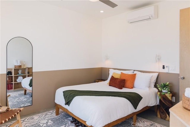 2600 Sunny Vista Rd, Joshua Tree, CA 92252 - bedroom with an AC wall unit and a ceiling fan