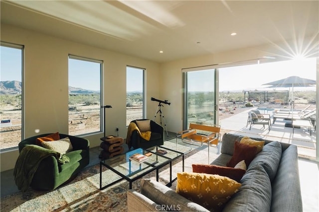 2600 Sunny Vista Rd, Joshua Tree, CA 92252 - living area featuring a mountain view and recessed lighting