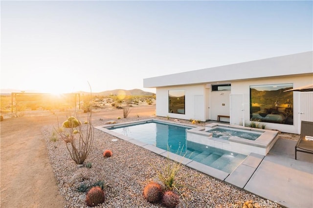 2600 Sunny Vista Rd, Joshua Tree, CA 92252 - view of pool with a patio, a pool with connected hot tub, and a mountain view