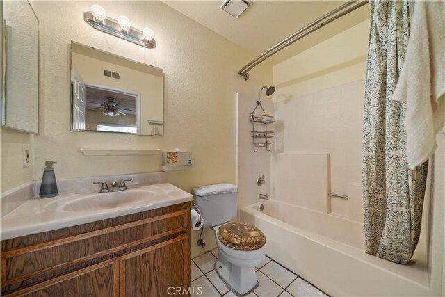 5640 Riverside Dr Unit 119, Chino, CA 91710 - full bath featuring tile patterned flooring, toilet, shower / bath combo, vanity, and a ceiling fan