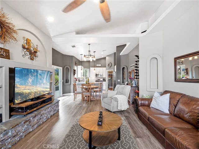 13290DR Country Club Dr, Victorville, CA 92395 - living room featuring ceiling fan, a chandelier, and wood finished floors