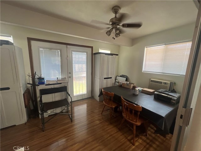 615 S Palm Ave Unit D, Hemet, CA 92543 - office with dark wood-style flooring, ceiling fan, and a wall mounted air conditioner