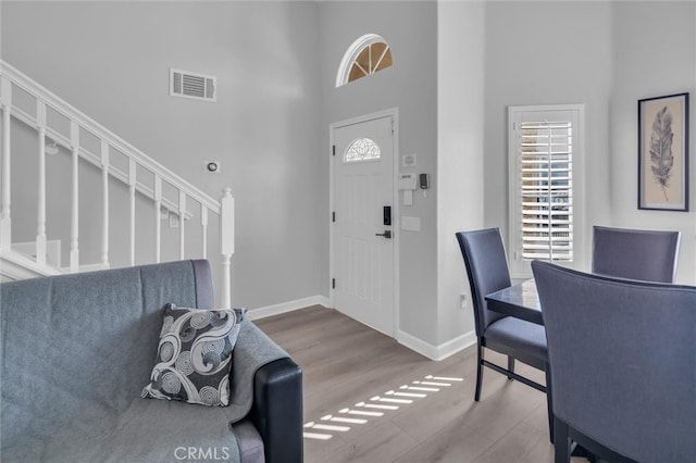 31780 Sierra Del Sol, Thousand Palms, CA 92276 - foyer entrance featuring a high ceiling, wood finished floors, baseboards, and stairway