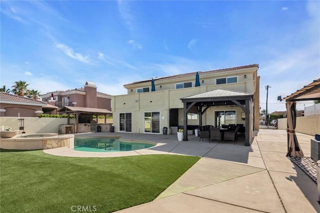 31780 Sierra Del Sol, Thousand Palms, CA 92276 - view of swimming pool featuring a gazebo, area for grilling, a patio area, and a pool with connected hot tub