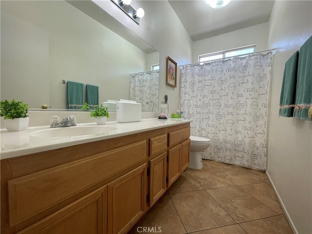 24967 Volga St, Hemet, CA 92544 - full bath with toilet, vanity, tile patterned floors, and curtained shower