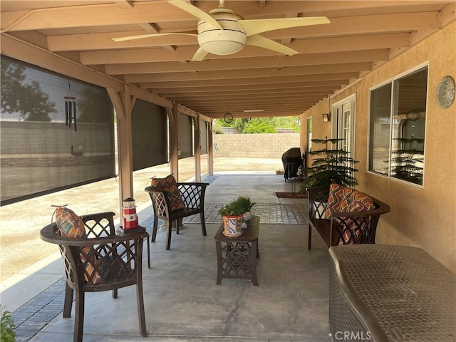 24967 Volga St, Hemet, CA 92544 - view of patio with a ceiling fan and an outdoor hangout area