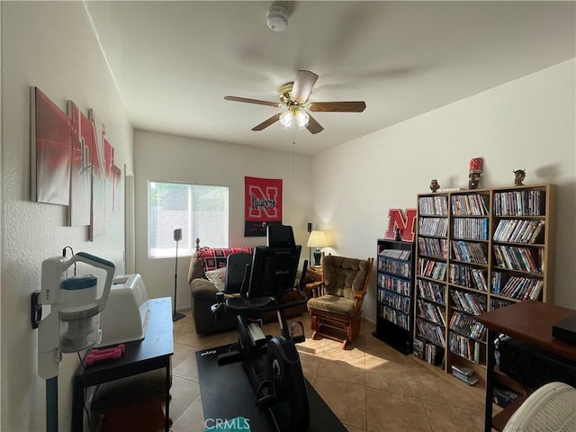 24967 Volga St, Hemet, CA 92544 - office area with a ceiling fan and tile patterned floors