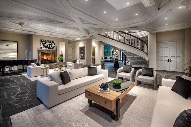 10 Strawberry Ln, San Juan Capistrano, CA 92675 - lobby with coffered ceiling, recessed lighting, beam ceiling, and crown molding