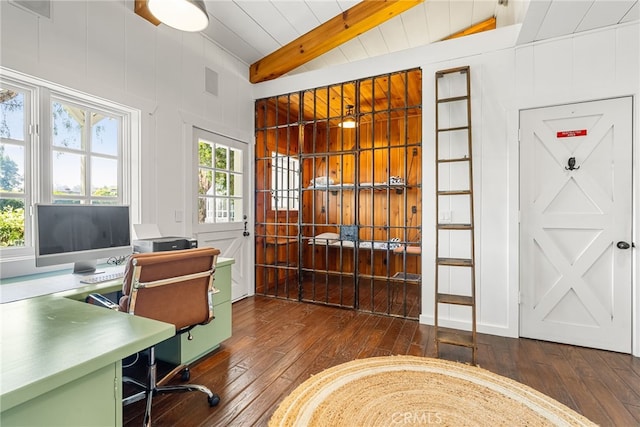 10 Strawberry Ln, San Juan Capistrano, CA 92675 - office area featuring hardwood / wood-style flooring and beam ceiling