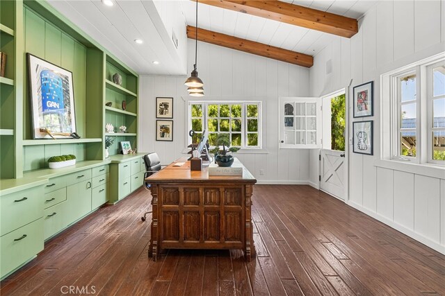10 Strawberry Ln, San Juan Capistrano, CA 92675 - home office with dark wood-style flooring, a decorative wall, and recessed lighting