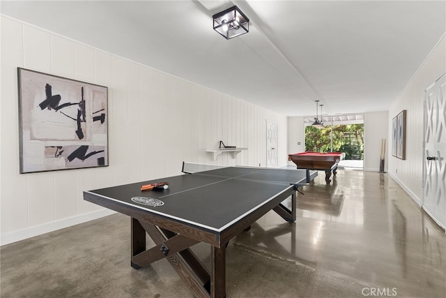 10 Strawberry Ln, San Juan Capistrano, CA 92675 - game room featuring concrete floors, billiards table, and a decorative wall
