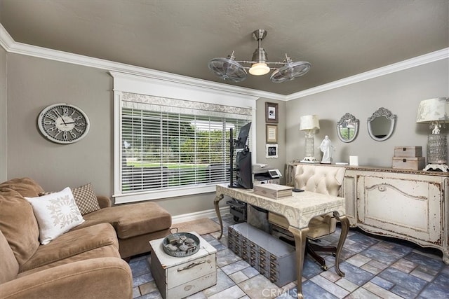 30026 Santiago Rd, Temecula, CA 92592 - living area with ornamental molding and stone finish flooring