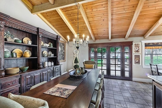 30026 Santiago Rd, Temecula, CA 92592 - dining space with wood ceiling and a chandelier