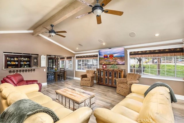 30026 Santiago Rd, Temecula, CA 92592 - living room featuring ceiling fan, wood finished floors, healthy amount of natural light, crown molding, and recessed lighting