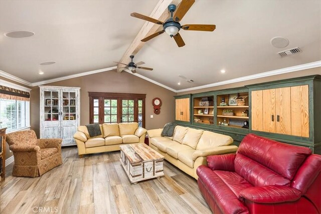 30026 Santiago Rd, Temecula, CA 92592 - living room featuring light wood-style floors, ceiling fan, healthy amount of natural light, vaulted ceiling, and recessed lighting