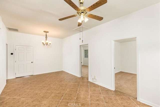 30026 Santiago Rd, Temecula, CA 92592 - empty room with a chandelier and a ceiling fan