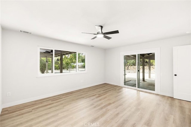 27130 Blue Hill Dr, Menifee, CA 92586 - unfurnished room featuring light wood finished floors, ceiling fan, and baseboards