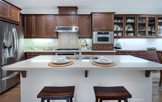 67 Galan St, Rancho Mission Viejo, CA 92694 - kitchen featuring appliances with stainless steel finishes, under cabinet range hood, a sink, and a breakfast bar