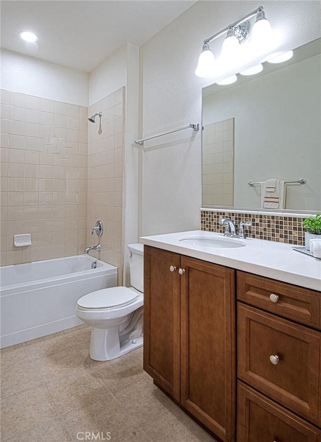 67 Galan St, Rancho Mission Viejo, CA 92694 - full bathroom featuring vanity, toilet, tub / shower combination, and backsplash