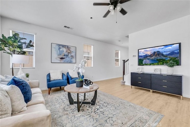 719 Huron Pl, Claremont, CA 91711 - living area featuring light wood-type flooring, a ceiling fan, and stairway