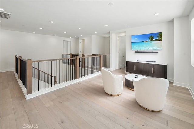 18814 Annmae Pl, Saugus, CA 91350 - hallway with an upstairs landing, light wood-type flooring, and recessed lighting