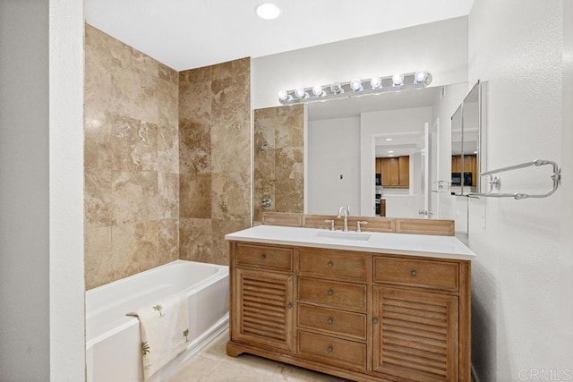 4075 Carmel View Rd Unit 11, San Diego, CA 92130 - full bath featuring vanity, tile patterned flooring, and washtub / shower combination