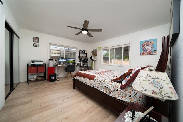 9966 Vernon Ave, Montclair, CA 91763 - bedroom with wood finished floors, a desk, and a ceiling fan