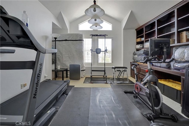 25792 Maple View Dr, Laguna Hills, CA 92653 - workout area featuring vaulted ceiling, healthy amount of natural light, and baseboards