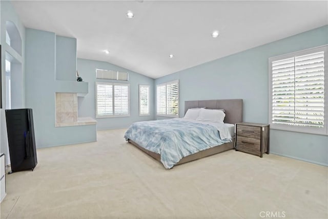 25792 Maple View Dr, Laguna Hills, CA 92653 - bedroom with light carpet, lofted ceiling, and recessed lighting