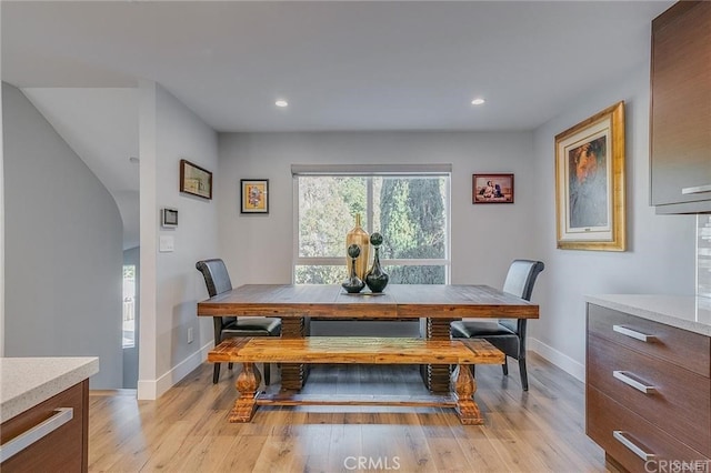 3921 Beverly Glen Blvd, Sherman Oaks, CA 91423 - dining area with baseboards, light wood-style flooring, and recessed lighting