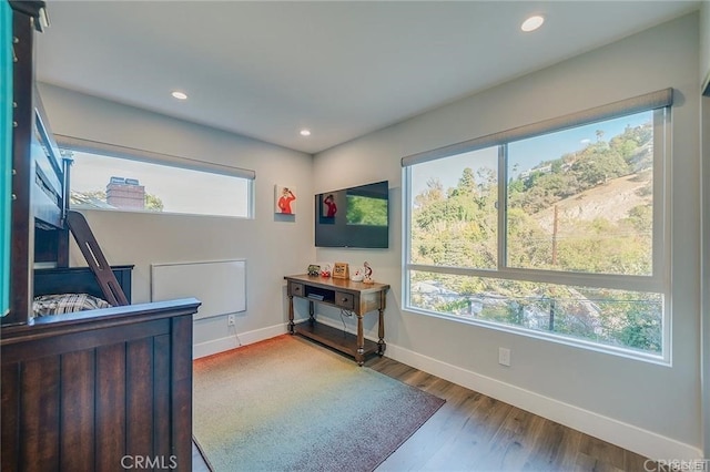 3921 Beverly Glen Blvd, Sherman Oaks, CA 91423 - bedroom with multiple windows, baseboards, wood finished floors, and recessed lighting