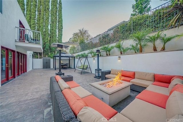 3921 Beverly Glen Blvd, Sherman Oaks, CA 91423 - view of patio with a gazebo and an outdoor living space with a fire pit