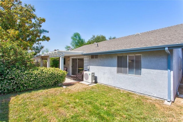 28015 Tupelo Ridge Dr, Valencia, CA 91354 - rear view of house with a pergola, a yard, stucco siding, and a cooling unit