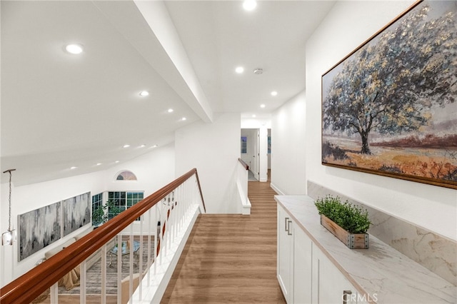 12573 Brickellia St, San Diego, CA 92129 - hall featuring recessed lighting, light wood-type flooring, and an upstairs landing