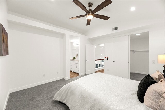 12573 Brickellia St, San Diego, CA 92129 - carpeted bedroom featuring baseboards, recessed lighting, ensuite bathroom, a ceiling fan, and a closet