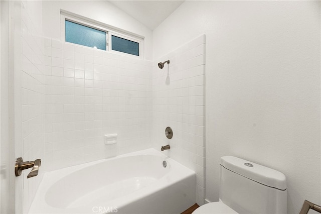 12573 Brickellia St, San Diego, CA 92129 - full bathroom with toilet, shower / tub combination, and vaulted ceiling