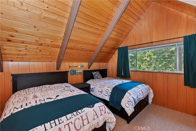 535 Pioneer Rd, Lake Arrowhead, CA 92352 - bedroom with wooden ceiling, wooden walls, and carpet