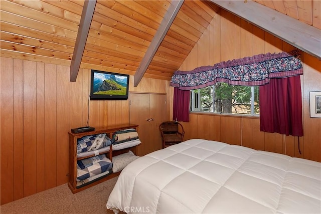 535 Pioneer Rd, Lake Arrowhead, CA 92352 - carpeted bedroom with wooden walls and wood ceiling