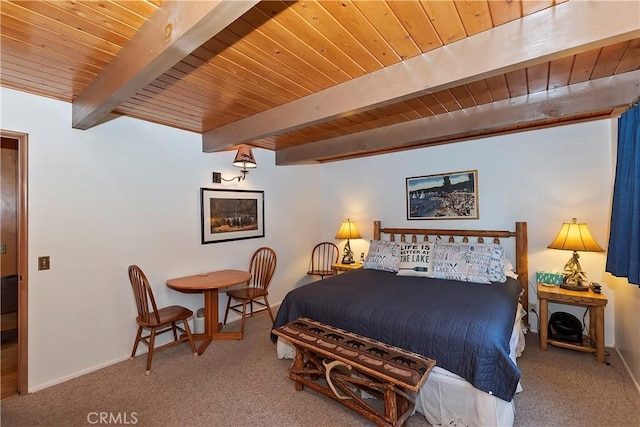 535 Pioneer Rd, Lake Arrowhead, CA 92352 - bedroom with carpet flooring and a wooden ceiling with exposed beams
