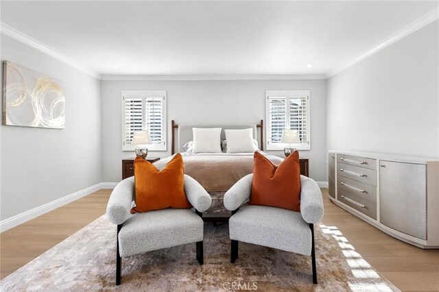 8093 Banyan St, Rancho Cucamonga, CA 91701 - bedroom featuring multiple windows, ornamental molding, light wood-type flooring, baseboards, and recessed lighting