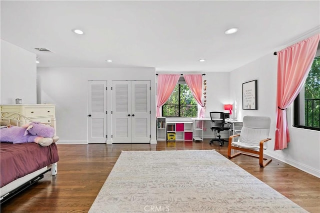 3101 San Gabriel Ave, Glendale, CA 91208 - bedroom with two closets, baseboards, recessed lighting, and wood finished floors