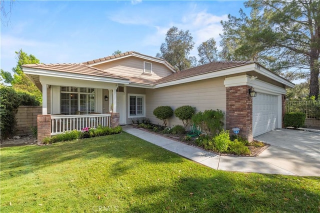 27523 Wellington Ct, Valencia, CA 91354 - ranch-style home with a porch, a garage, driveway, and a tiled roof