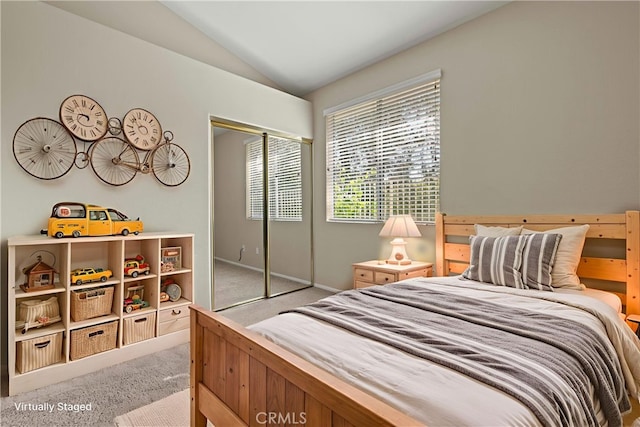 27523 Wellington Ct, Valencia, CA 91354 - bedroom featuring carpet floors, lofted ceiling, and a closet