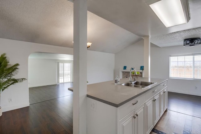 1695 Bubbling Well Dr, San Diego, CA 92154 - kitchen featuring a sink, open floor plan, plenty of natural light, a textured ceiling, and dark wood-type flooring