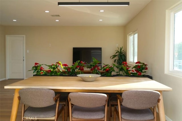 6702 E El Progreso St, Long Beach, CA 90815 - dining room featuring wood finished floors, recessed lighting, and baseboards