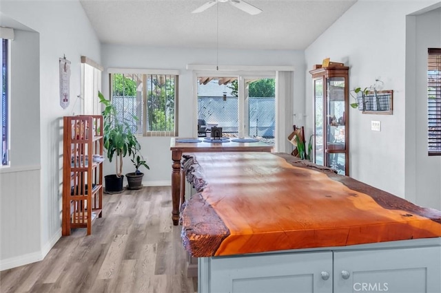 26834 Pinckney Way, Menifee, CA 92586 - dining area with ceiling fan, light wood-style floors, baseboards, and a textured ceiling