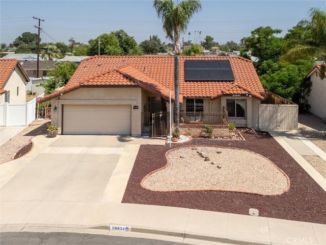 26834 Pinckney Way, Menifee, CA 92586 - mediterranean / spanish home with a tile roof, stucco siding, an attached garage, and concrete driveway