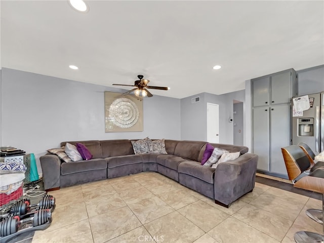51 Rolling Hills Dr, Phillips Ranch, CA 91766 - living area featuring a ceiling fan, recessed lighting, and light tile patterned floors