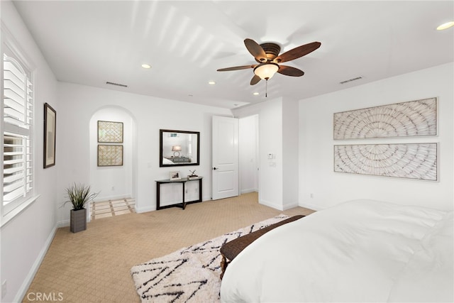 4 Dennis Ln, Ladera Ranch, CA 92694 - bedroom featuring recessed lighting, light carpet, baseboards, and ceiling fan